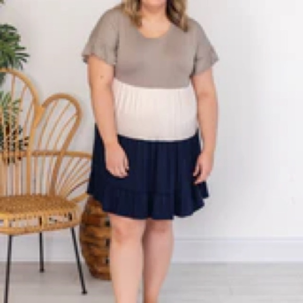 Color block Navy Taupe babydoll dress